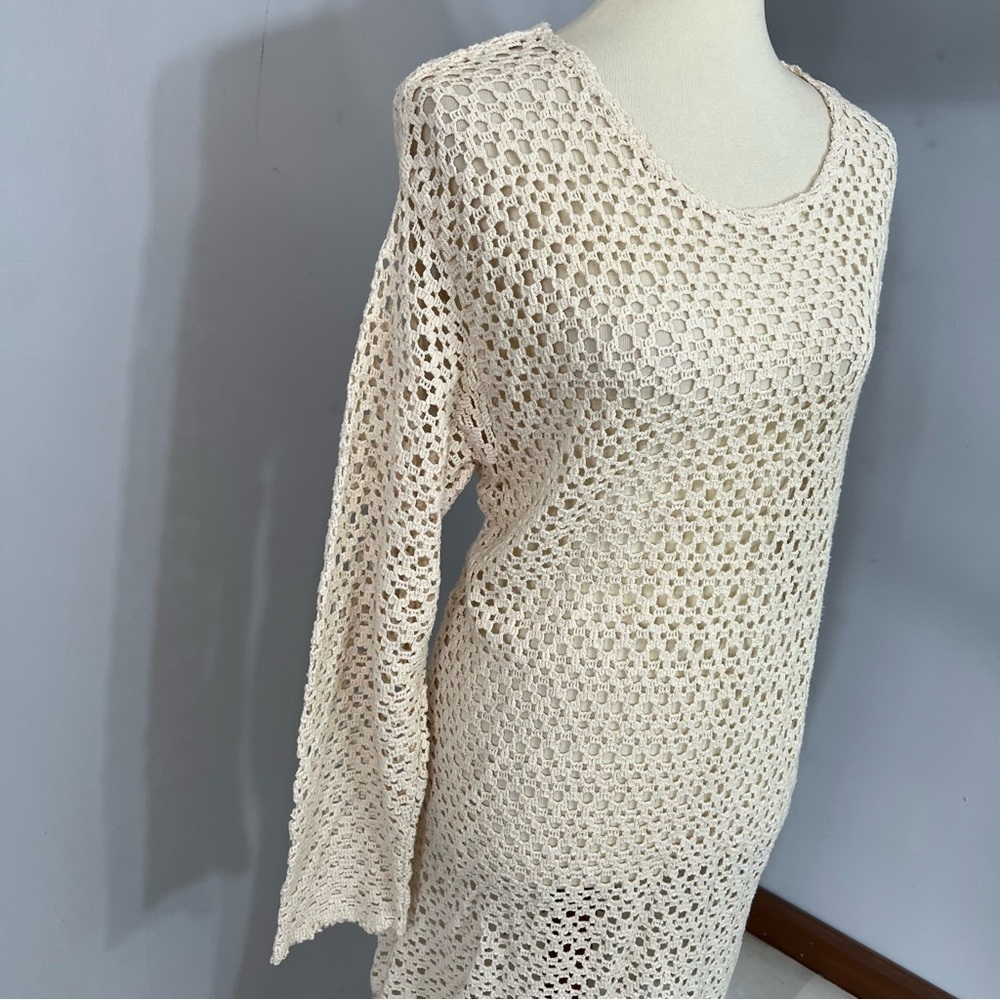 Vintage ecru white cotton crochet swimsuit coverup resortwear beach vacay swim - Picture 5 of 11